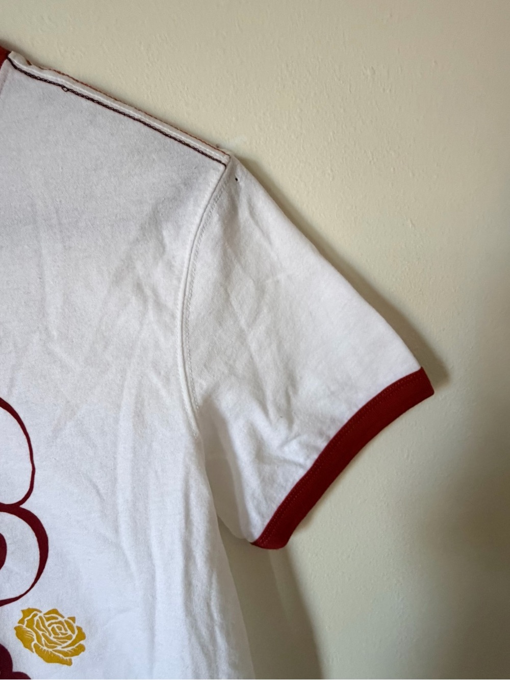 Howler Brothers White Ringer Tee with Red Script & Gold Rose - Picture 3 of 8